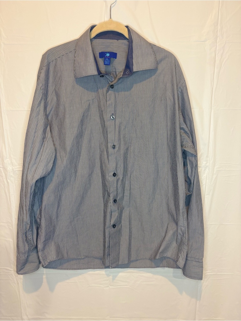 Egara Men's Striped Long Sleeve Dress Shirt XL 17-17.5 Blue Grey Cotton
